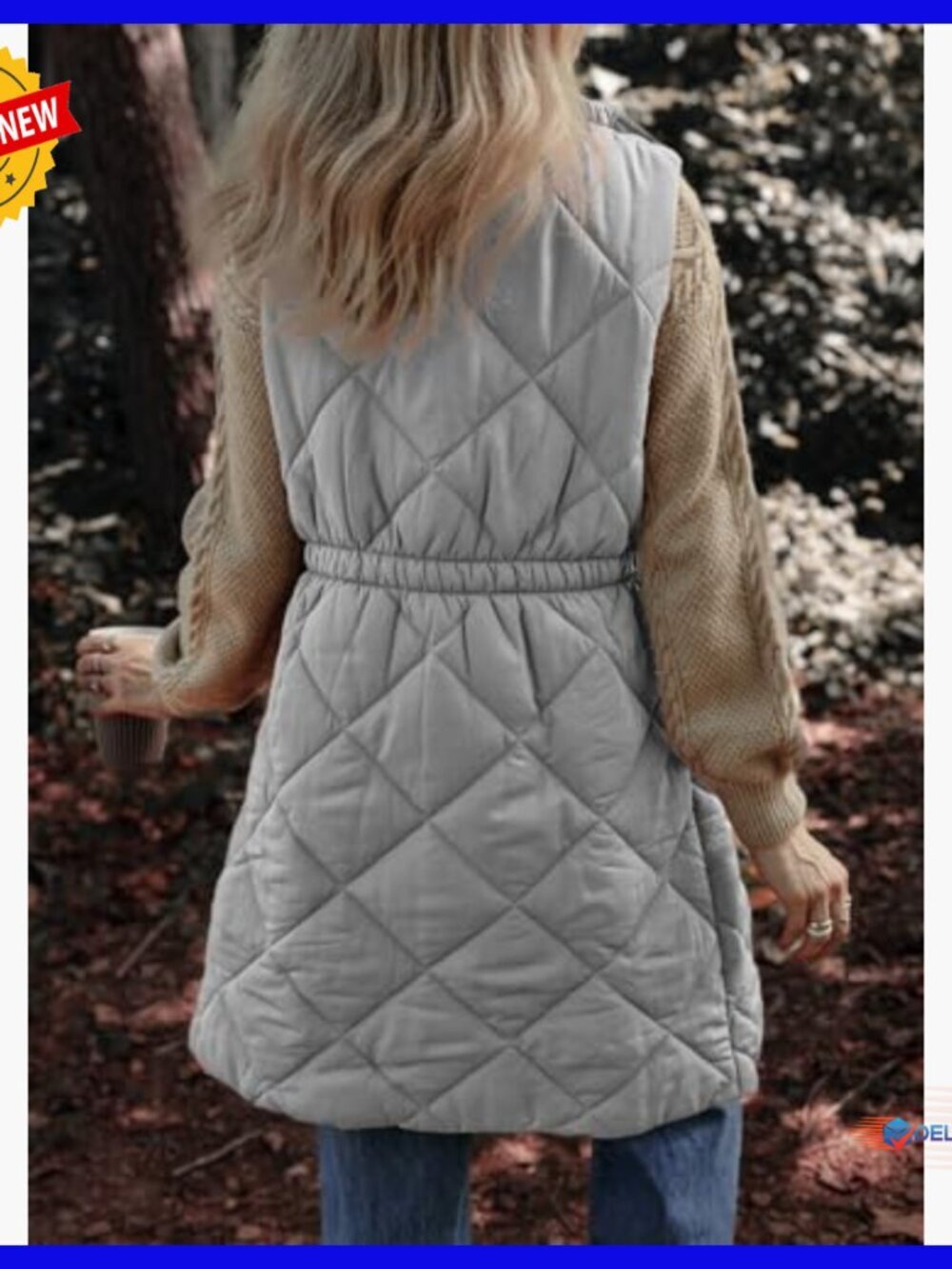 Long Puffer Vest Stand Collar Sleeveless Winter Coat with Pockets - Picture 5 of 7